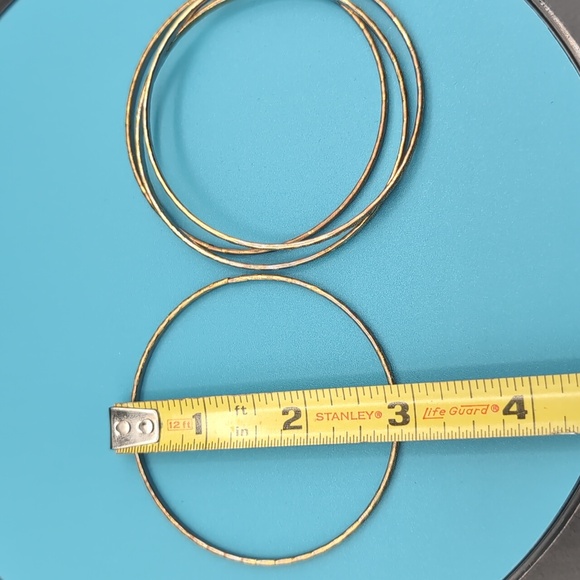 4 Gold Toned Textured Pattern Bangle Jingle Bracelets - Picture 6 of 10